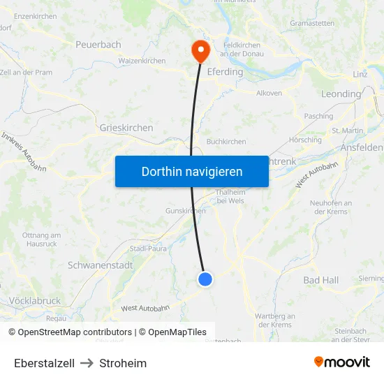 Eberstalzell to Stroheim map