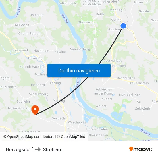 Herzogsdorf to Stroheim map