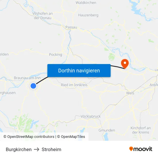 Burgkirchen to Stroheim map