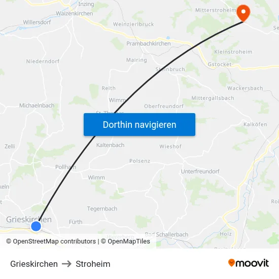 Grieskirchen to Stroheim map