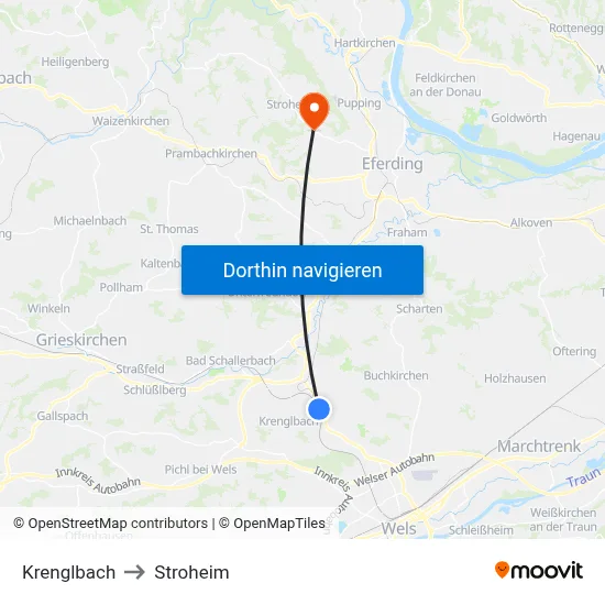 Krenglbach to Stroheim map