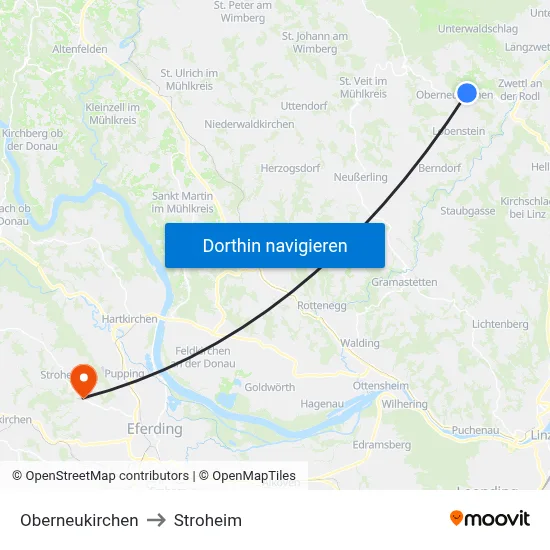 Oberneukirchen to Stroheim map