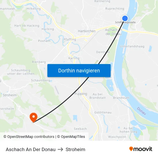 Aschach An Der Donau to Stroheim map