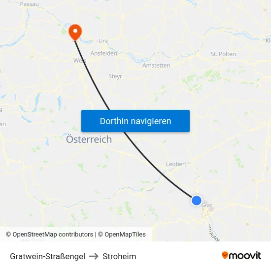 Gratwein-Straßengel to Stroheim map