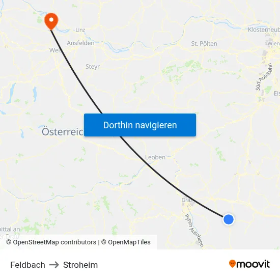 Feldbach to Stroheim map