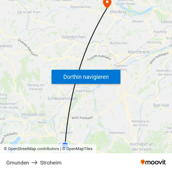 Gmunden to Stroheim map