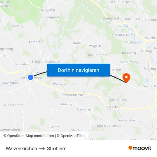 Waizenkirchen to Stroheim map