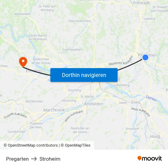 Pregarten to Stroheim map