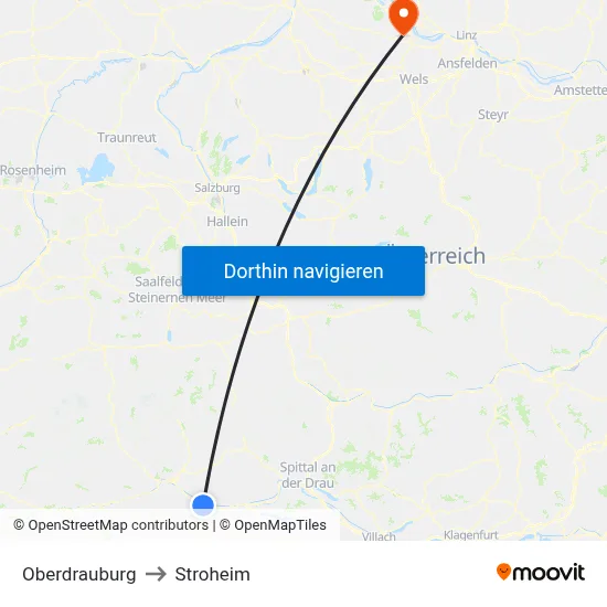 Oberdrauburg to Stroheim map