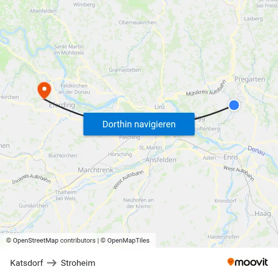 Katsdorf to Stroheim map