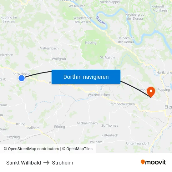 Sankt Willibald to Stroheim map