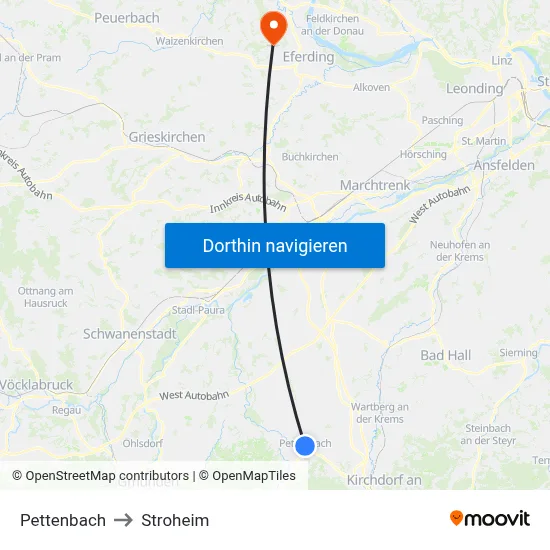 Pettenbach to Stroheim map