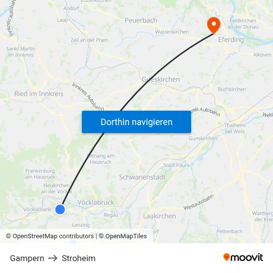 Gampern to Stroheim map