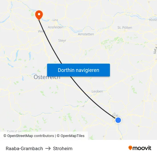 Raaba-Grambach to Stroheim map