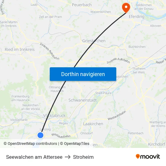 Seewalchen am Attersee to Stroheim map