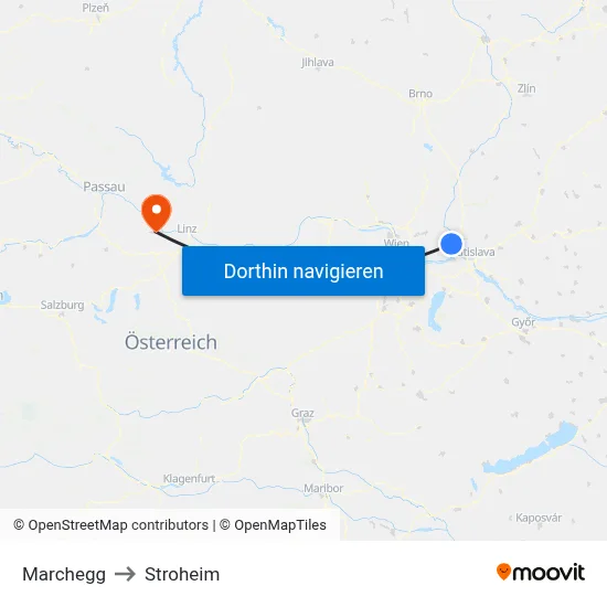 Marchegg to Stroheim map