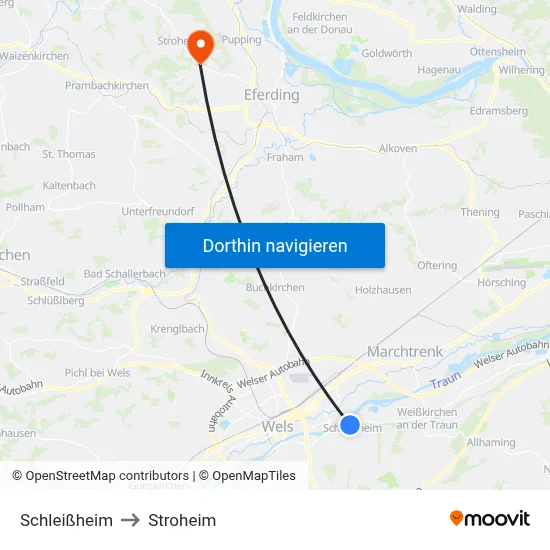 Schleißheim to Stroheim map