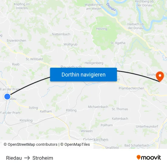Riedau to Stroheim map