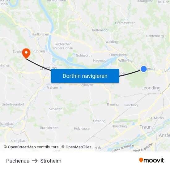 Puchenau to Stroheim map