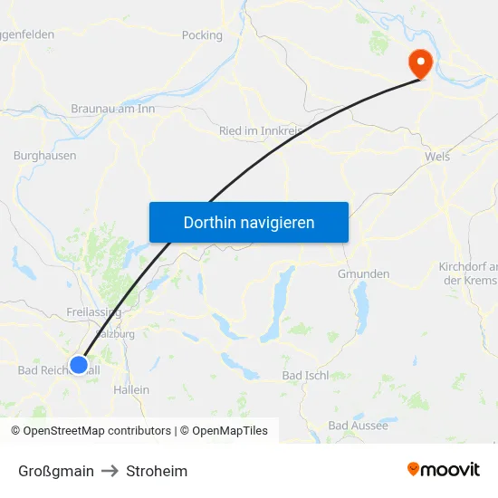 Großgmain to Stroheim map