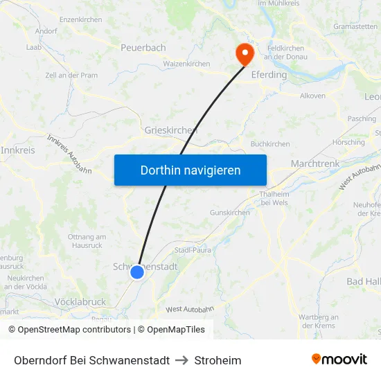 Oberndorf Bei Schwanenstadt to Stroheim map