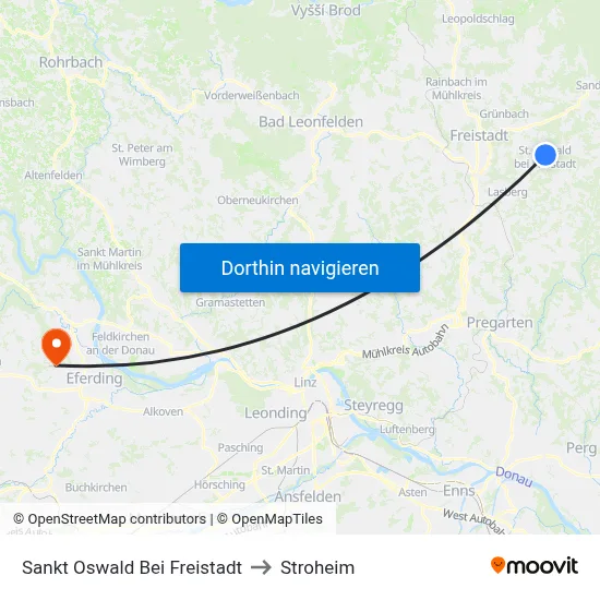 Sankt Oswald Bei Freistadt to Stroheim map