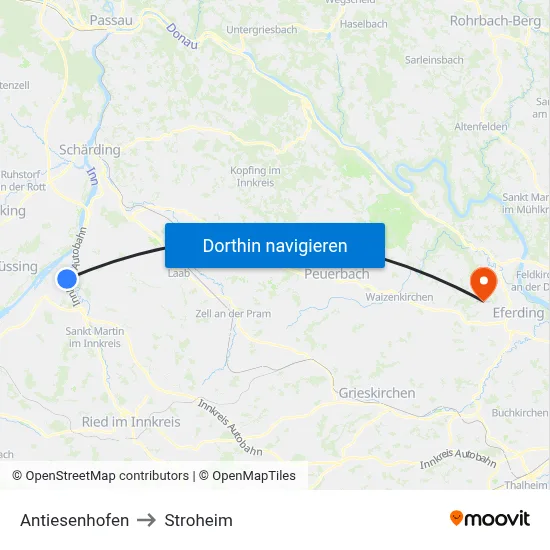 Antiesenhofen to Stroheim map
