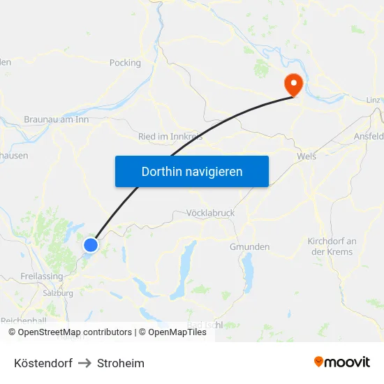 Köstendorf to Stroheim map