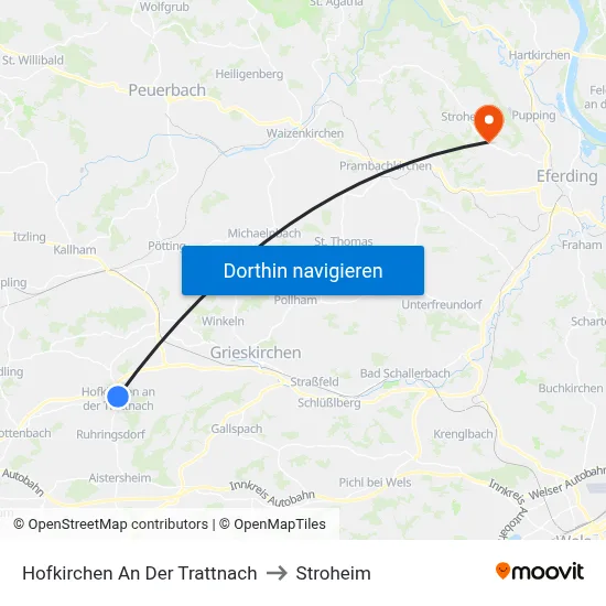 Hofkirchen An Der Trattnach to Stroheim map