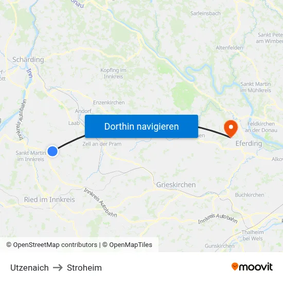 Utzenaich to Stroheim map