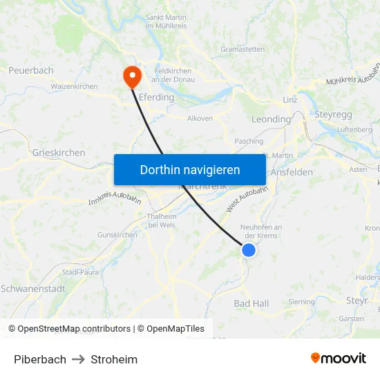 Piberbach to Stroheim map