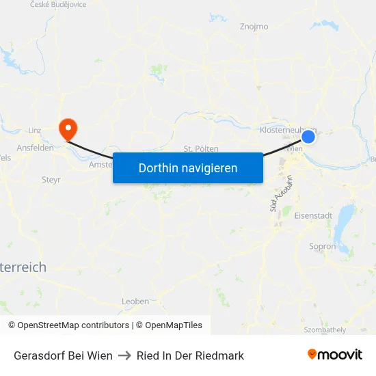 Gerasdorf Bei Wien to Ried In Der Riedmark map