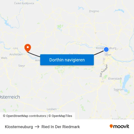 Klosterneuburg to Ried In Der Riedmark map