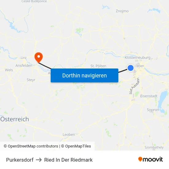 Purkersdorf to Ried In Der Riedmark map