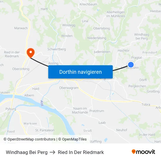 Windhaag Bei Perg to Ried In Der Riedmark map