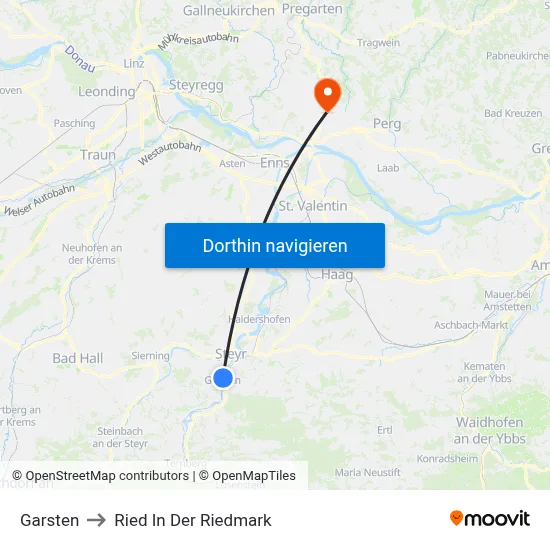 Garsten to Ried In Der Riedmark map