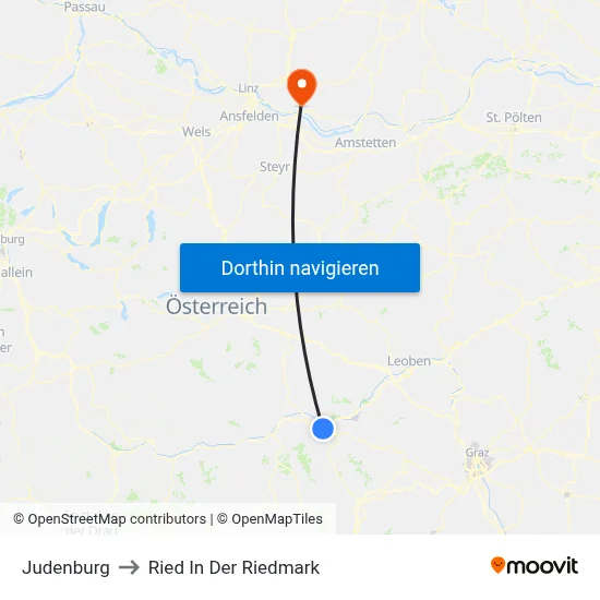 Judenburg to Ried In Der Riedmark map