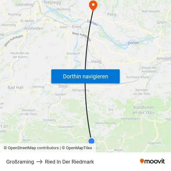Großraming to Ried In Der Riedmark map