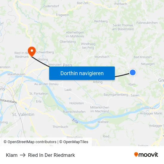 Klam to Ried In Der Riedmark map