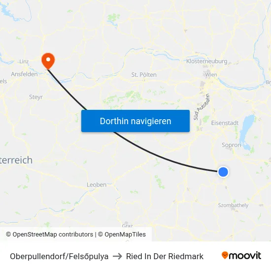 Oberpullendorf/Felsőpulya to Ried In Der Riedmark map
