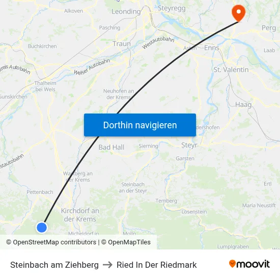Steinbach am Ziehberg to Ried In Der Riedmark map