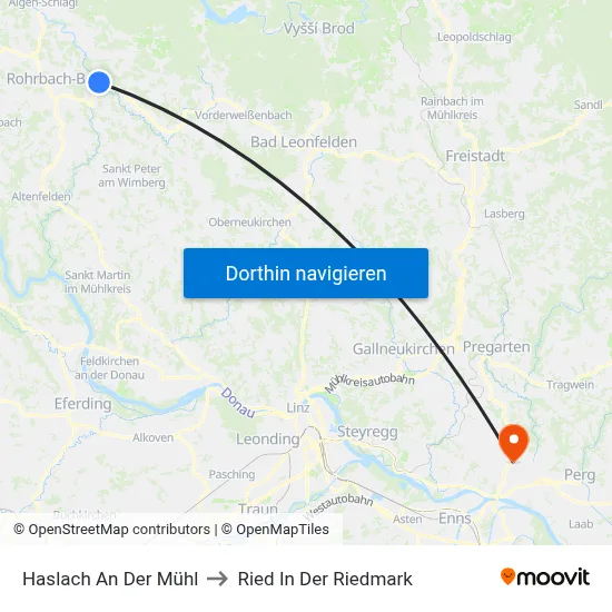 Haslach An Der Mühl to Ried In Der Riedmark map