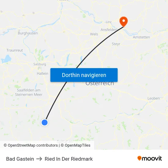 Bad Gastein to Ried In Der Riedmark map