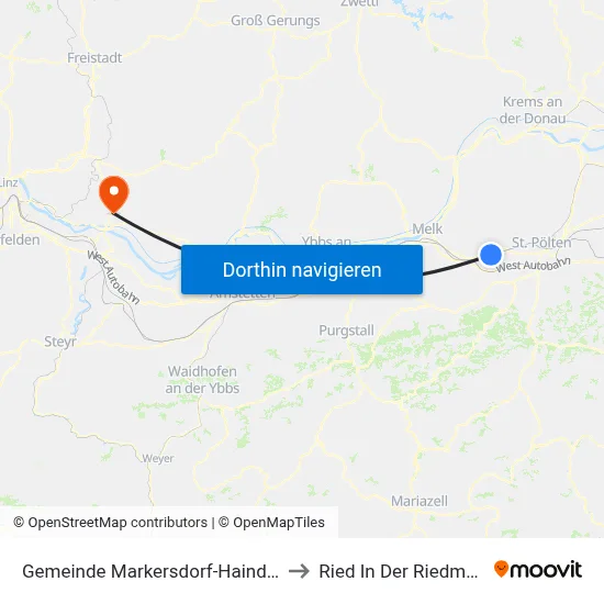 Gemeinde Markersdorf-Haindorf to Ried In Der Riedmark map