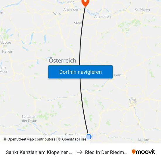Sankt Kanzian am Klopeiner See to Ried In Der Riedmark map