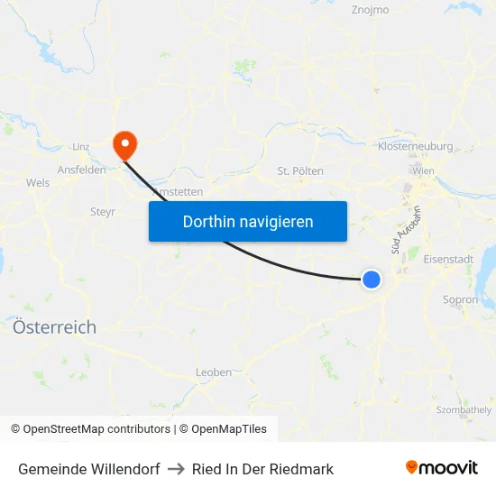 Gemeinde Willendorf to Ried In Der Riedmark map