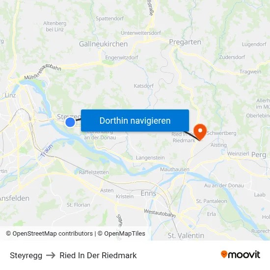 Steyregg to Ried In Der Riedmark map
