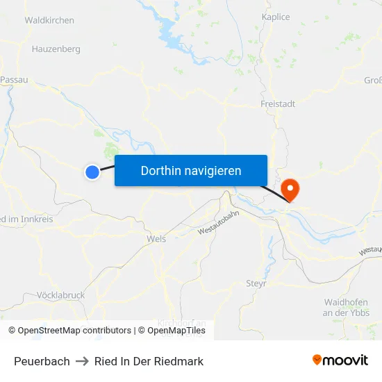 Peuerbach to Ried In Der Riedmark map