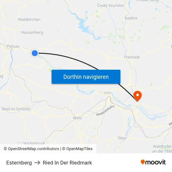 Esternberg to Ried In Der Riedmark map