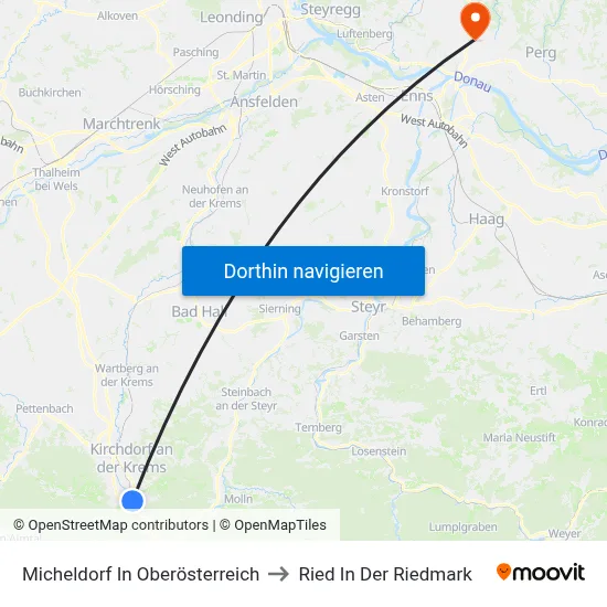 Micheldorf In Oberösterreich to Ried In Der Riedmark map